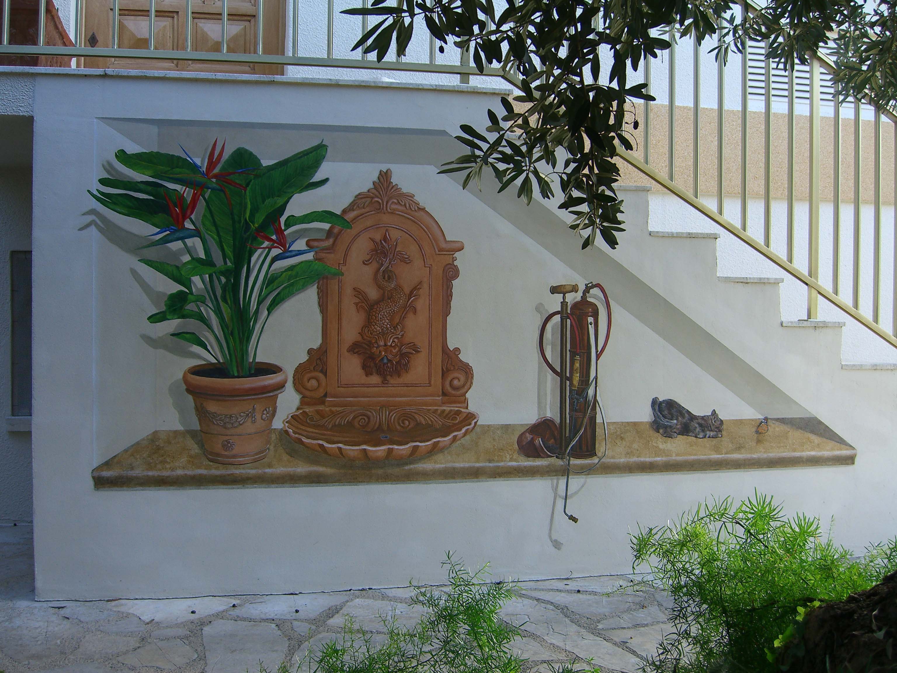 Peinture murale trompe l'oeil acrylique - Strelitzia